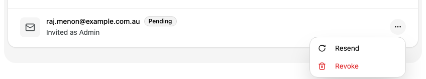 The menu for a pending invitation open, showing Resend and Revoke